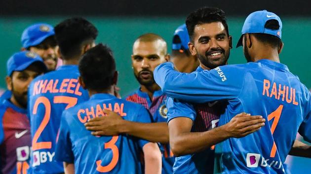 File image: India bowler Deepak Chahar (2R) celebrates with teammates(AFP)