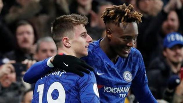 Chelsea's Mason Mount celebrates scoring their second goal with Tammy Abraham.(REUTERS)