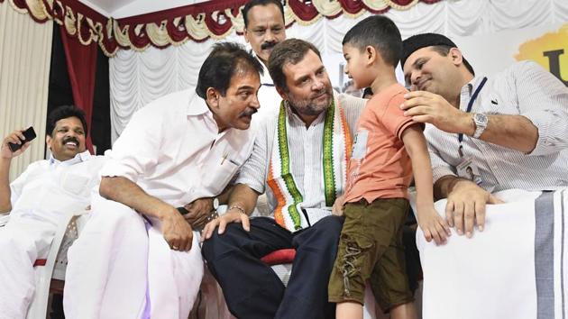 Congress leader Rahul Gandhi interacts with a child at a function in his Wayanad Parliament constituency. (PTI) Congress leader Rahul Gandhi interacts with a child at a function in his Wayanad Parliament constituency. (PTI)