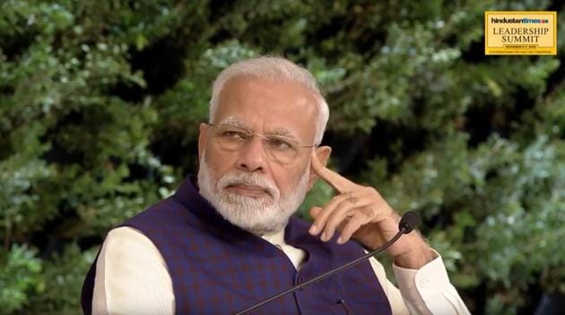 PM Narendra Modi at the Hindustan Times Leadership Summit 2019.(HT Photo)