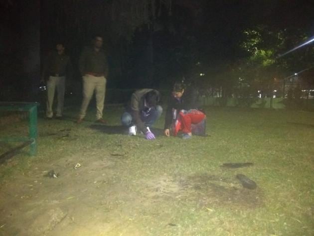 Police inspecting at the spot where the girl burnt herself in Panchkula on Thursday night.(HT Photo)