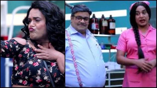 Gaurav Gera and Kiku Sharda during the act where they made fun of Neha Kakkar. Gaurav Gera and Kiku Sharda during the act where they made fun of Neha Kakkar.