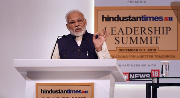 PM Modi at the Hindustan Times Leadership Summit, Dec 6, 2019.(Photo: Raj K Raj/ Hindustan Times)