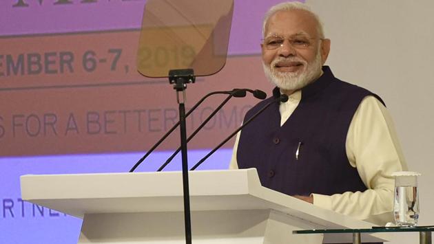 Prime Minister Narendra Modi said just as media houses won’t leave any page of a newspaper blank, his government won’t leave out any region of the country in the march towards a better future. (Sanjeev Verma/HT PHOTO)