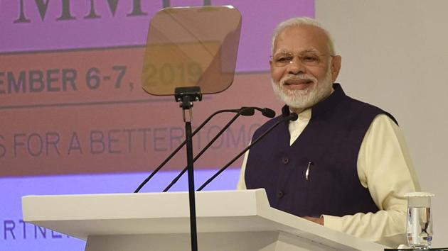 Narendra Modi, Prime Minister of India delivers the inaugural address during the Hindustan Times Leadership Summit, at Taj Palace, in New Delhi on December 6.(Sanjeev Verma/HT PHOTO)