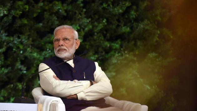 Prime Minister Narendra Modi delivered the inaugural address on the first day of the two-day Hindustan Times Leadership Summit’s 17th edition. The theme for this year’s thought conclave is “Conversations for a better tomorrow” and will see political leaders, corporate heads and torchbearers from various fields ideate and debate the issue. (Amal KS/HT PHOTO)