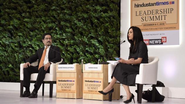 Following the PM’s address was Aditya Birla Group chairman Kumar Mangalam Birla in conversation with Shereen Bhan, Managing Editor, CNBC – TV18. Birla on his business group said, “From a patriarchal setup, we have moved towards a setup of global meritocracy.” KM Birla later said that it would take another 18-20 months for the economy to recover and “If GST is brought down to 15%, that would be a huge stimulus to the economy.” (Arvind Yadav / HT Photo)