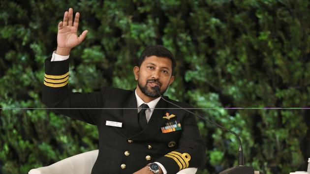 Commander Abhilash Tomy narrated what he did to keep himself collected before he was rescued and how he prepared a brief for the doctor whom he would meet after the rescue. (Raj K Raj/HT PHOTO)