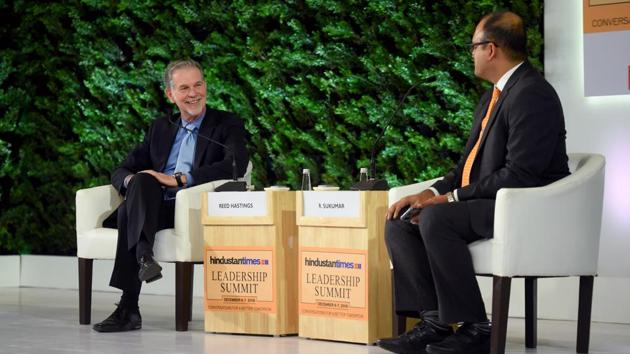 “We compete with Disney, Hotstar and Amazon. We have to be better than anybody else at pleasing you,” said the Netflix founder. “We don’t spend much on the marketing side, we spend on our shows. Because, our business revolves around subscriber happiness. We believe in word of mouth publicity,” said Hastings when asked about user acquisition cost. (Amal KS / HT Photo)