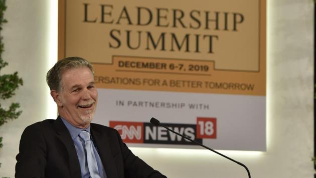 “People like drama in India, Sacred Games is one of our biggest success. We have 160 million subscribers across the world,” says Reed Hastings at HTLS 2019. (Sanjeev Verma/HT PHOTO)