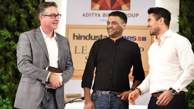 Brad Loiselle, President and CEO, BetterU with Deepinder Goyal, Founder and CEO, Zomato and Jeremy Jauncey, Founder and CEO, Beautiful Destinations. “The journey has been great. It’s been a great 11 years. We serve 48 million people in India every year. Outside India, we serve 25 million people,” said Goyal. “Zomato has become something we have never thought,” he said, adding that it has his business isn’t just tech anymore. (Raj K Raj / HT Photo)
