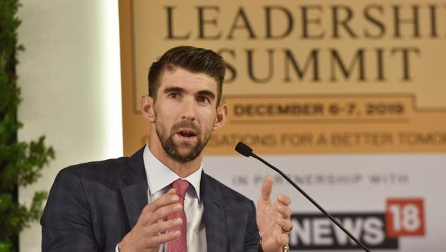 Michael Phelps, Swimming Champion and Olympic Record Holder during the Hindustan Times Leadership Summit.(Sanjeev Verma/HT PHOTO)