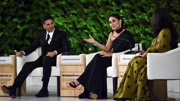 The day’s final session had Akshay Kumar and Kareena Kapoor Khan take the dias. “I was actually behind the camera when Akshay Kumar gave his first shot in a movie,” revealed Kareena Kapoor. “No one had the faith in me to play a prostitute in Chameli, including the producer. Haven’t looked back since Chameli. I like taking risks, professionally and personally,” she went on to say and that she never regrets turning down movies. (Ajay Aggarwal / HT Photo) 
