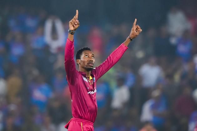 Hyderabad: West Indies bowler Khary Pierre celebrates the dismissal of India's Rohit Sharma. (PTI)