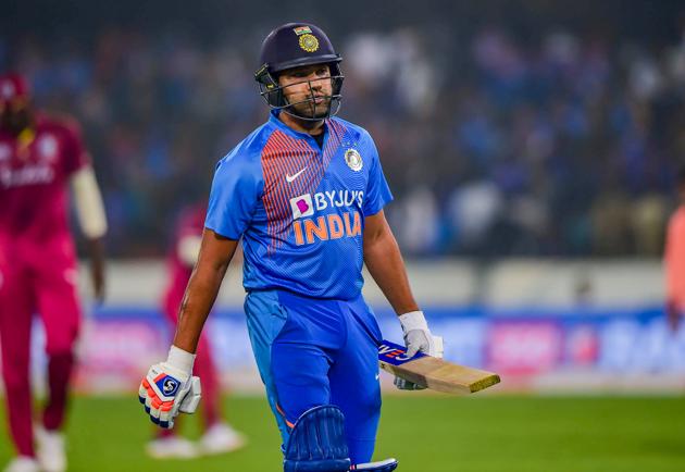 Hyderabad: India's Rohit Sharma returns pavilion after his dismissal during the first T20 cricket match. (PTI)
