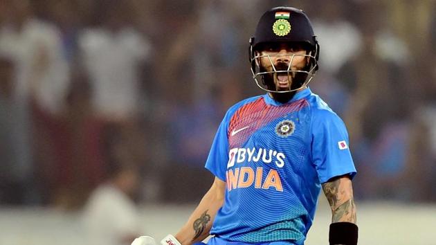 India's Virat Kohli celebrates after win the first T20 match against West Indies.(PTI)