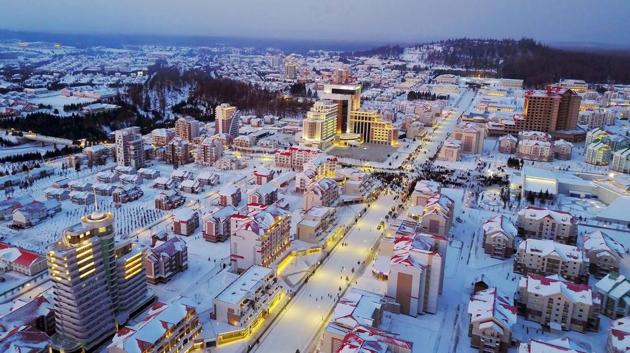 A view of North Korean township of Samjiyon County after its completion. At the foot of Mount Paektu the township is touted by state media as “an epitome of modern civilization.” It said the town has a museum on the Kim family, a ski slope, cultural centres, a school, a hospital and factories. (KCNA via KNS / AFP)