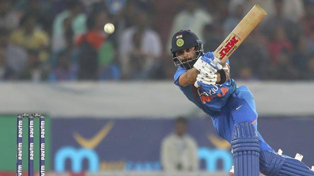 India's captain Virat Kohli plays a shot during the first Twenty20 international match.(AP)