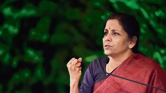 Sitharaman spoke about the rationalisation of tax slabs under GST, in which goods and services ate taxed at four rates --- 5%, 12%, 18% and 28%.(HT Photos)