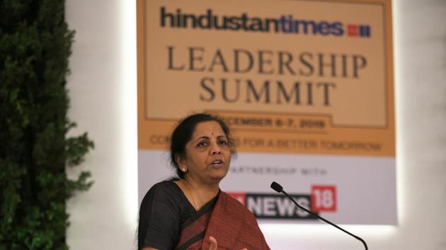 Nirmala Sitharaman during HTLS 2019 said,” We’re moving towards simplified, harassment-free taxation regime.” (Raj K Raj/HT PHOTO)