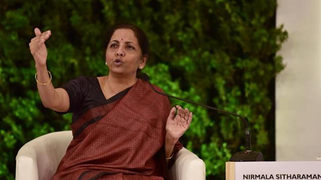 On GST Sitharaman said, “GST is a good law and is required for a large country like India. So, it was only right and timely that we get the GST law.” Assuring a streamlined GST that addresses the issues of assesses, the FM clarified that, “In the last GST collection, the cess fund wasn’t adequate so the states didn’t get the 14% compensation. When we collect the required cess, we will honour the compensation rate.” (Virendra Singh Gosain / HT Photo)