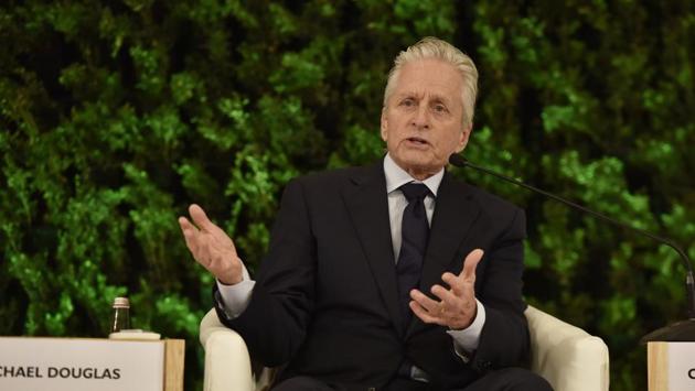 Actor and producer Michael Douglas during HTLS 2019 said, “ My father has a tremendous rags-and-riches story, my grandfather came to US as an immigrant, illiterate.” (Sanjeev Verma/HT PHOTO)