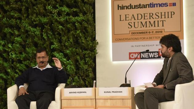 Arvind Kejriwal, Chief Minister of Delhi, during the Hindustan Times Leadership Summit in New Delhi on Saturday, December 7, 2019.(Vipin Kumar/HT PHOTO)