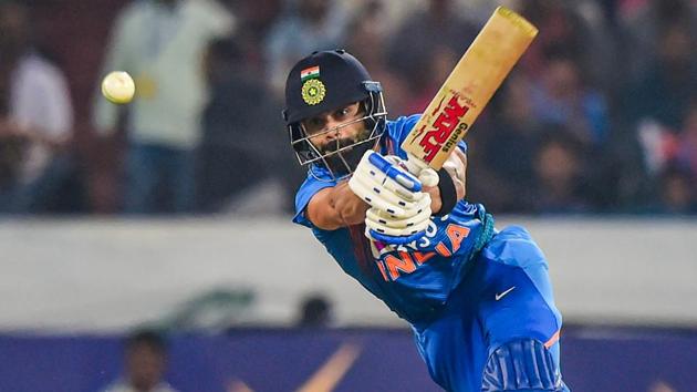 India's skipper Virat Kohli plays a shot.(PTI)