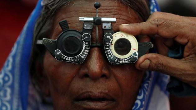 A woman gets her eyes tested at a free eye-care camp on the occasion of Babasaheb Ambedkar’s death anniversary in Mumbai, Maharashtra. (Francis Mascarenhas / REUTERS) A woman gets her eyes tested at a free eye-care camp on the occasion of Babasaheb Ambedkar’s death anniversary in Mumbai, Maharashtra. (Francis Mascarenhas / REUTERS)