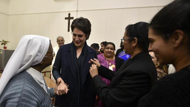General Secretary of All India Congress Committee Priyanka Gandhi Vadra interacts with the sisters and students of Convent of Jesus and Mary school, on the occasion of its centenary celebrations, in New Delhi. (Biplov Bhuyan / HT Photo) General Secretary of All India Congress Committee Priyanka Gandhi Vadra interacts with the sisters and students of Convent of Jesus and Mary school, on the occasion of its centenary celebrations, in New Delhi. (Biplov Bhuyan / HT Photo)