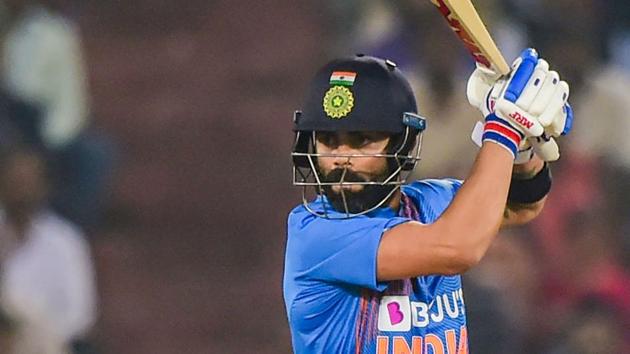 Hyderabad: India's skipper Virat Kohli plays a shot during the first T20 cricket match against West Indies.(PTI)