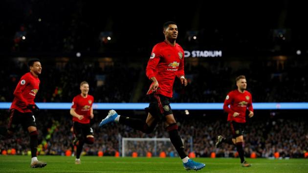 Manchester United's Marcus Rashford celebrates scoring their first goal. (REUTERS) Manchester United's Marcus Rashford celebrates scoring their first goal. (REUTERS)