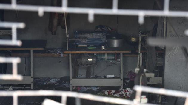 An inside view of the spot in the aftermath of the fire. Most victims of the fire were young, migrant labourers and many of them minors who had moved to the city from places such as Samastipur, Madhubani, Begusarai, Sitamarhi and Muzaffarpur in Bihar, and Moradabad and Bijnor in Uttar Pradesh. (Sanchit Khanna / HT Photo)