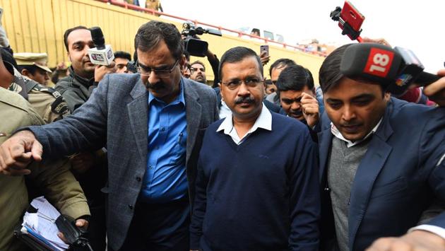 Delhi chief minister Arvind Kejriwal, who visited the area Sunday afternoon, ordered a magisterial inquiry and announced a compensation of Rs 10 lakh for the families of the dead and the injured. (Sanchit Khanna / HT Photo)