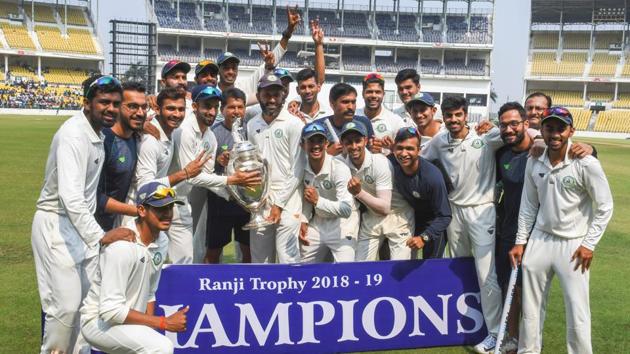 File image: Vidarbha team poses with the trophy after defeating Saurashtra in 2018-19 final (PTI) File image: Vidarbha team poses with the trophy after defeating Saurashtra in 2018-19 final (PTI)