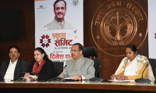 Deputy chief minister of UP, Dinesh Sharma, addressing a press conference in Lucknow on Tuesday. Deputy chief minister of UP, Dinesh Sharma, addressing a press conference in Lucknow on Tuesday.