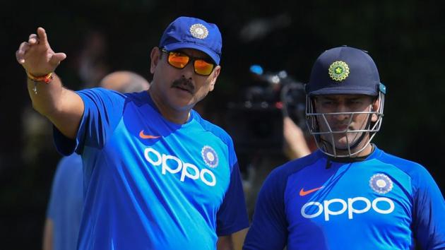 File image of head coach Ravi Shastri and MS Dhoni.(AFP)