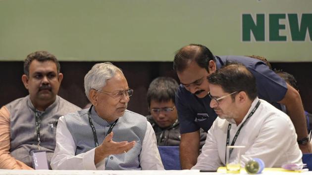 Bihar Chief Minister Nitish Kumar and party National Vice-President Prashant Kishor attend the Janata Dal (United) JD(U)'s national council meet, in New Delhi. (PTI) Bihar Chief Minister Nitish Kumar and party National Vice-President Prashant Kishor attend the Janata Dal (United) JD(U)'s national council meet, in New Delhi. (PTI)