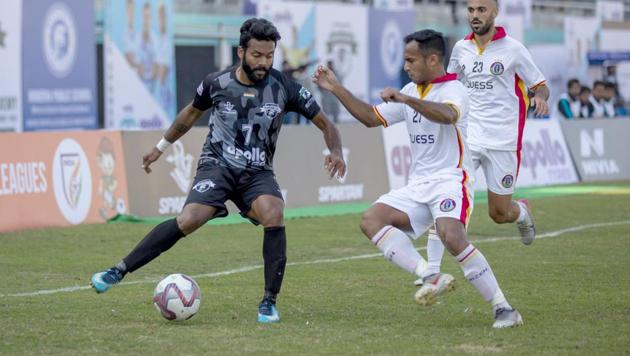 Player in action during I-League encounter between Punjab FC and East Bengal at Guru Nanak Stadium in Ludhiana. (Hindustan Times) Player in action during I-League encounter between Punjab FC and East Bengal at Guru Nanak Stadium in Ludhiana. (Hindustan Times)