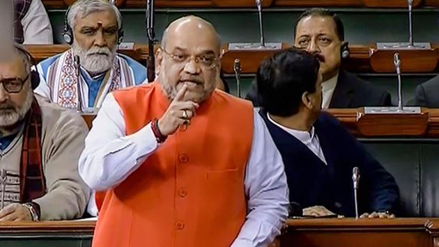 Union Home Minister Amit Shah in the Lok Sabha during the ongoing Winter Session of Parliament in New Delhi on Monday.(PTI PHOTO.)