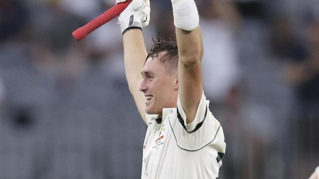 Perth: Australia's Marnus Labuschagne celebrates scoring century. (AP) Perth: Australia's Marnus Labuschagne celebrates scoring century. (AP)