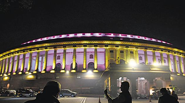 The Parliament House is illuminated in different colours as the Citizen Amendment Bill passed in the Rajya Sabha, in New Delhi on December 11, 2019. (Sanjeev Verma/ HT Photo) The Parliament House is illuminated in different colours as the Citizen Amendment Bill passed in the Rajya Sabha, in New Delhi on December 11, 2019. (Sanjeev Verma/ HT Photo)