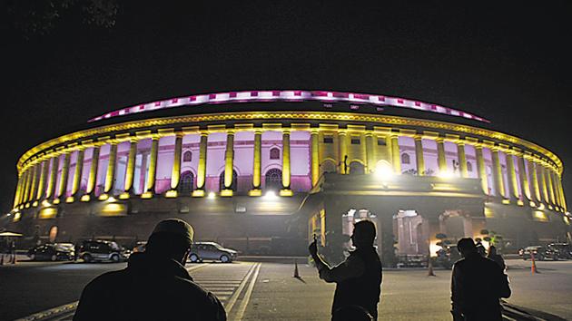 The Parliament House is illuminated in different colours as the Citizen Amendment Bill passed in the Rajya Sabha, in New Delhi on Wednesday, December 11, 2019.(Photo by Sanjeev Verma / Hindustan Times) The Parliament House is illuminated in different colours as the Citizen Amendment Bill passed in the Rajya Sabha, in New Delhi on Wednesday, December 11, 2019.(Photo by Sanjeev Verma / Hindustan Times)