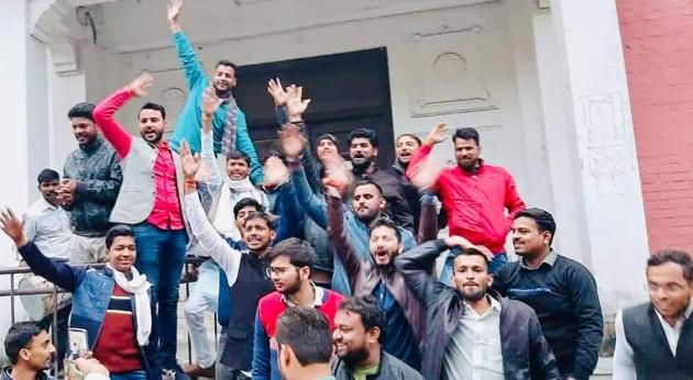 LU students celebrating the dismissal of the 2012 writ petition outside the student union building on campus on Friday. (HT) LU students celebrating the dismissal of the 2012 writ petition outside the student union building on campus on Friday. (HT)