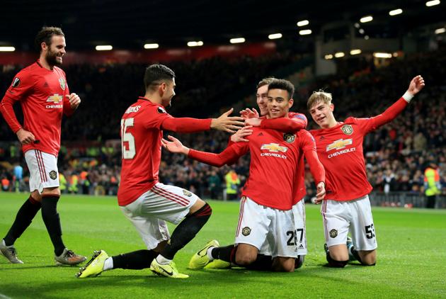 Manchester United's Mason Greenwood celebrates scoring their fourth goal(REUTERS)