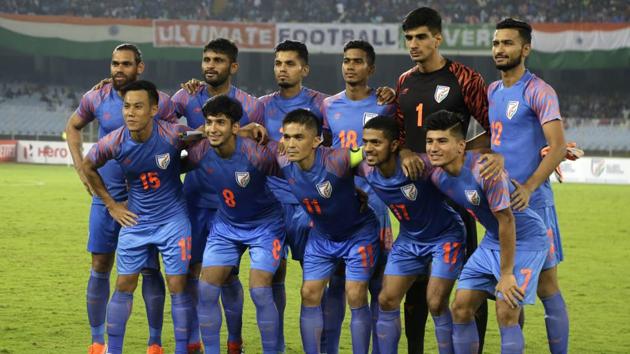 Indian football team pose for a group prior to their World Cup 2022 group E qualifying match in Kolkata. (AP) Indian football team pose for a group prior to their World Cup 2022 group E qualifying match in Kolkata. (AP)
