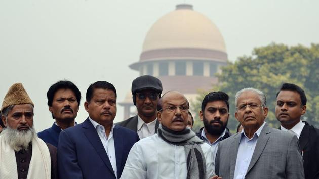 Members of Parliament (MPs) from Indian Union Muslim League (IUML) P.K. Kunhalikutty, E.T. Muhamed Basheer and P.V. Abdul Wahab addressing the media in front of Supreme court after filing a case against the Citizenship (Amendment) Bill 2019, in New Delhi on Thursday.(ANI Photo)