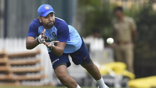 Indian player Rohit Sharma during a practice session.(PTI)