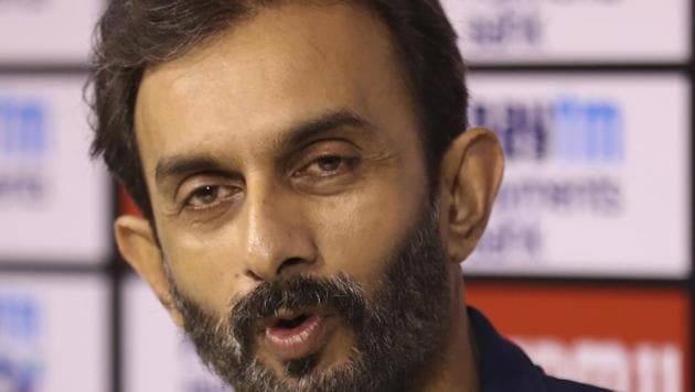 Indian team batting coach Vikram Rathour speaks during a press conference.(AP)