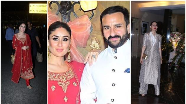 Kareena Kapoor, Saif Ali Khan and other members of the Kapoor family attended Armaan Jain’s roka ceremony on Saturday.(Instagram/Varinder Chawla)